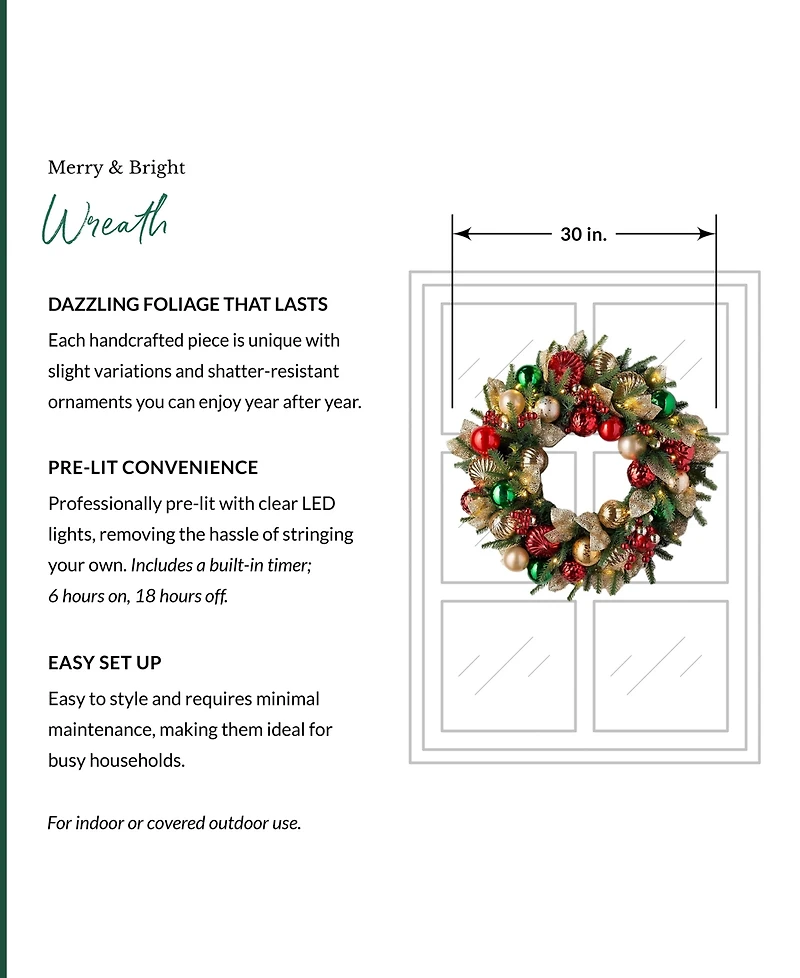 Balsam Hill 30" Merry and Bright Christmas Wreath
