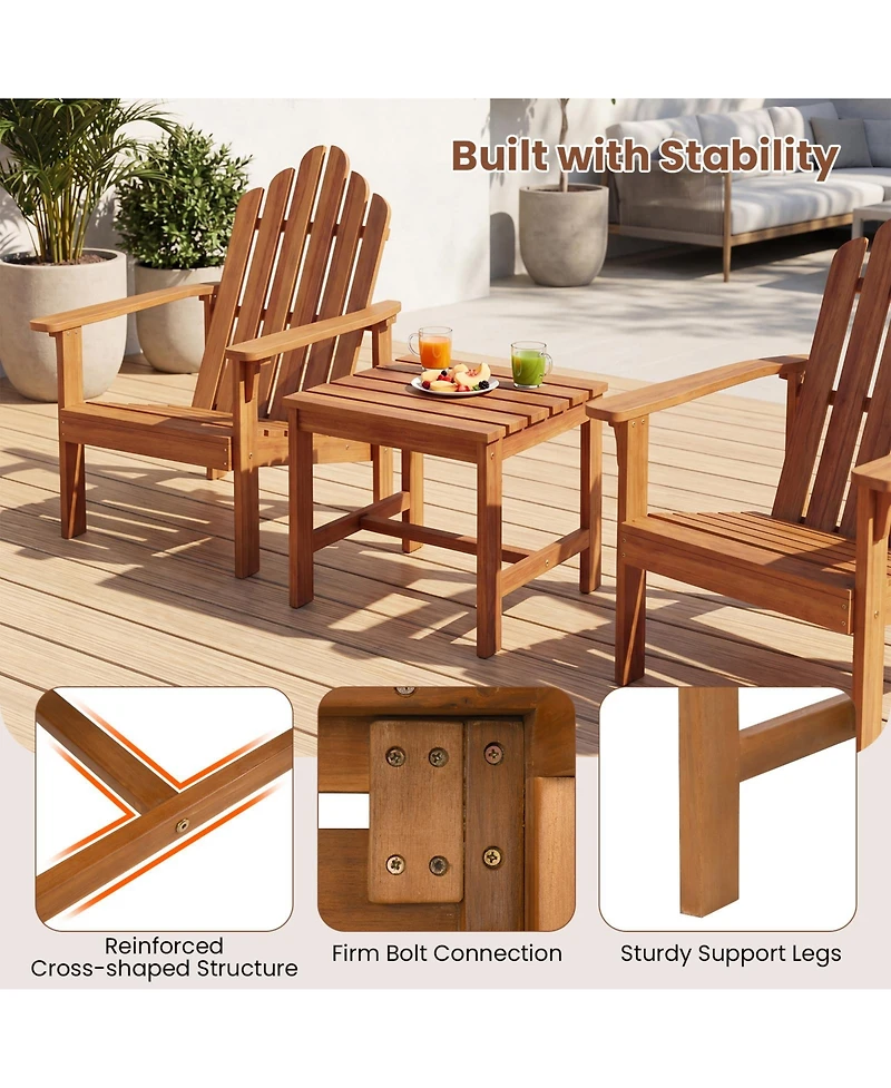 Gymax Patio Acacia Wood Accent Side Table17'' Square End Table with Slatted Tabletop