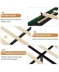 Gaomon Velvet Upholstered Platform Bed Frame with Adjustable Headboard, Vertical Channel Tufted, Strong Wooden Slats
