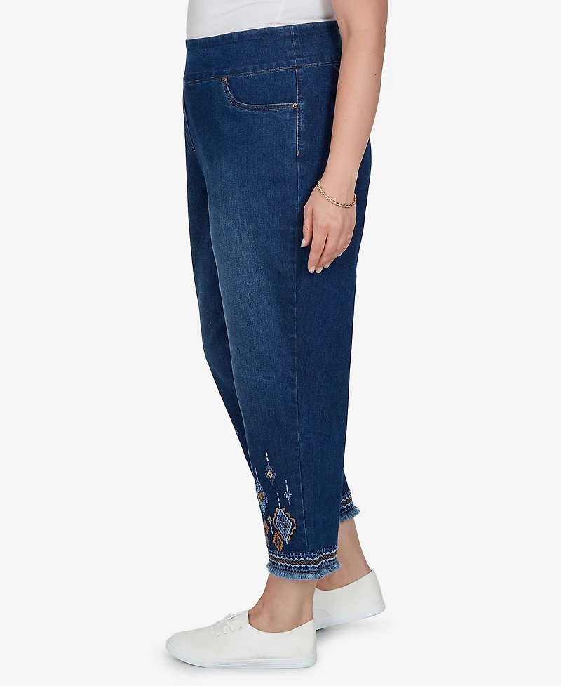 Alfred Dunner Plus Pull-On Mid-Rise Cropped-Ankle Denim Pants