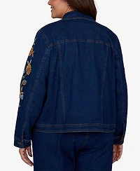 Alfred Dunner Plus Floral-Embroidered Denim Jacket
