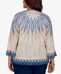 Alfred Dunner Plus Ikat-Print Scoop-Neck 3/4-Sleeve Blouse