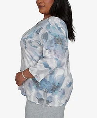 Alfred Dunner Plus Floral-Print 3/4-Sleeve T-Shirt