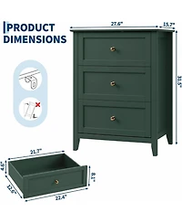 27.5" 3-Drawer Dresser with Lacquered Finish and Gold Knobs, Modern Nightstand