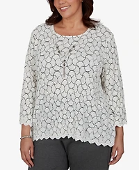 Alfred Dunner Plus Scoop Neck 3/4-Length Sleeves Blouse