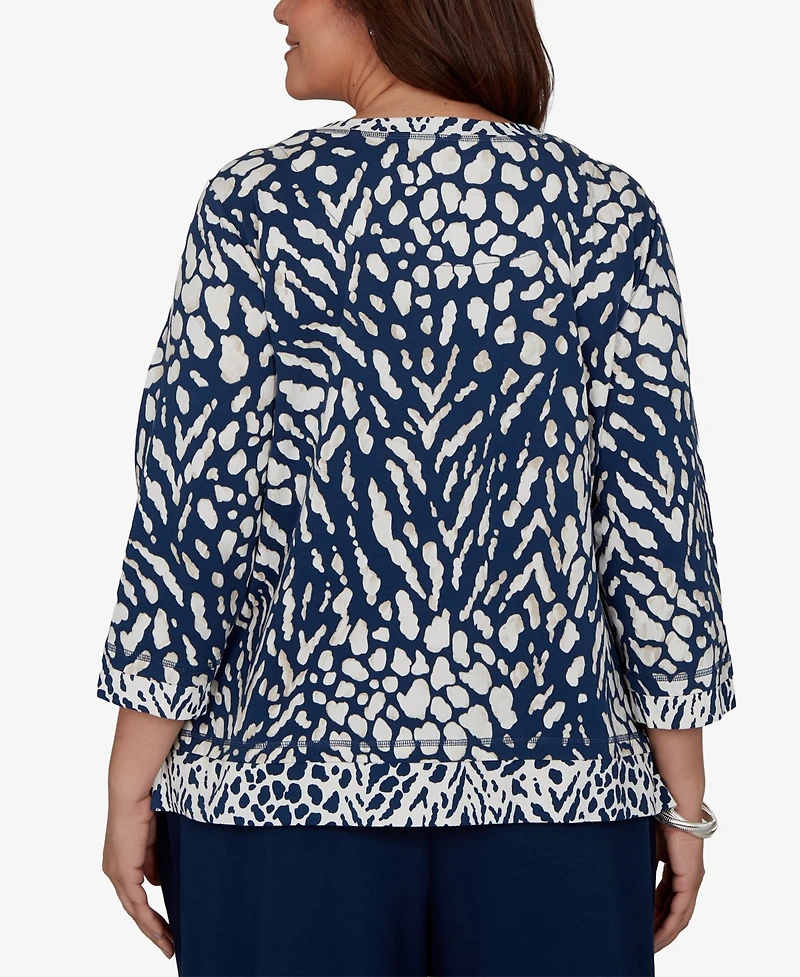 Alfred Dunner Plus 3/4-Sleeve Cotton-Blend T-Shirt with Pockets