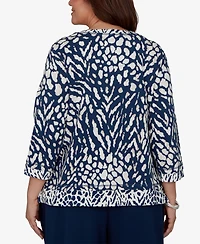 Alfred Dunner Plus 3/4-Sleeve Cotton-Blend T-Shirt with Pockets