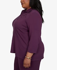 Alfred Dunner Plus 3/4-Sleeve Quarter-Zip Tunic Top