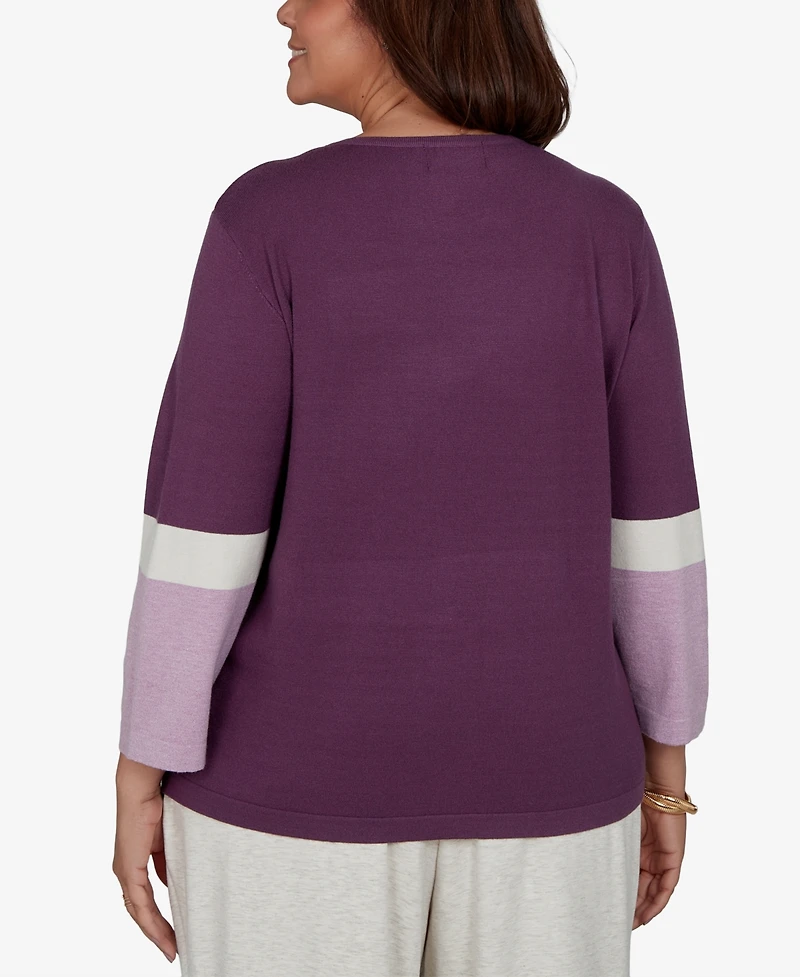 Alfred Dunner Plus 3/4-Length-Sleeve Colorblock Sweater