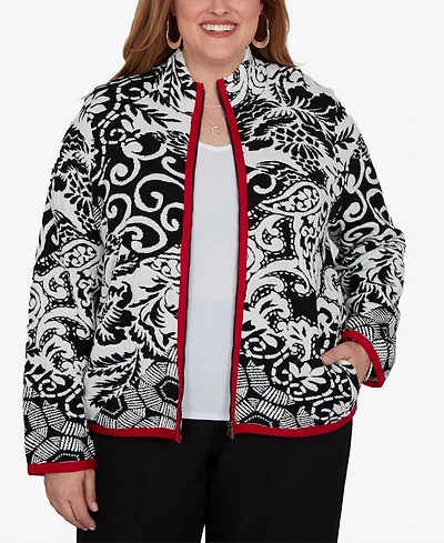 Alfred Dunner Plus Stand Collar Zipper-Front Short Jacket