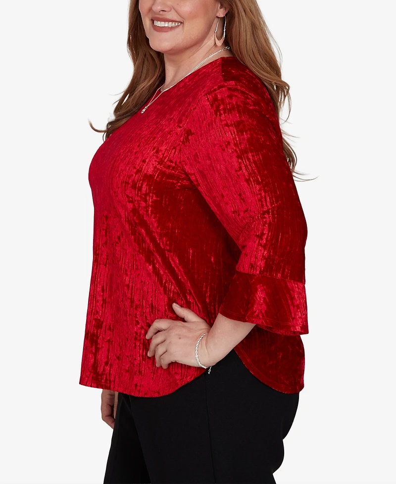Alfred Dunner Plus Crushed Velvet 3/4-Sleeve Blouse