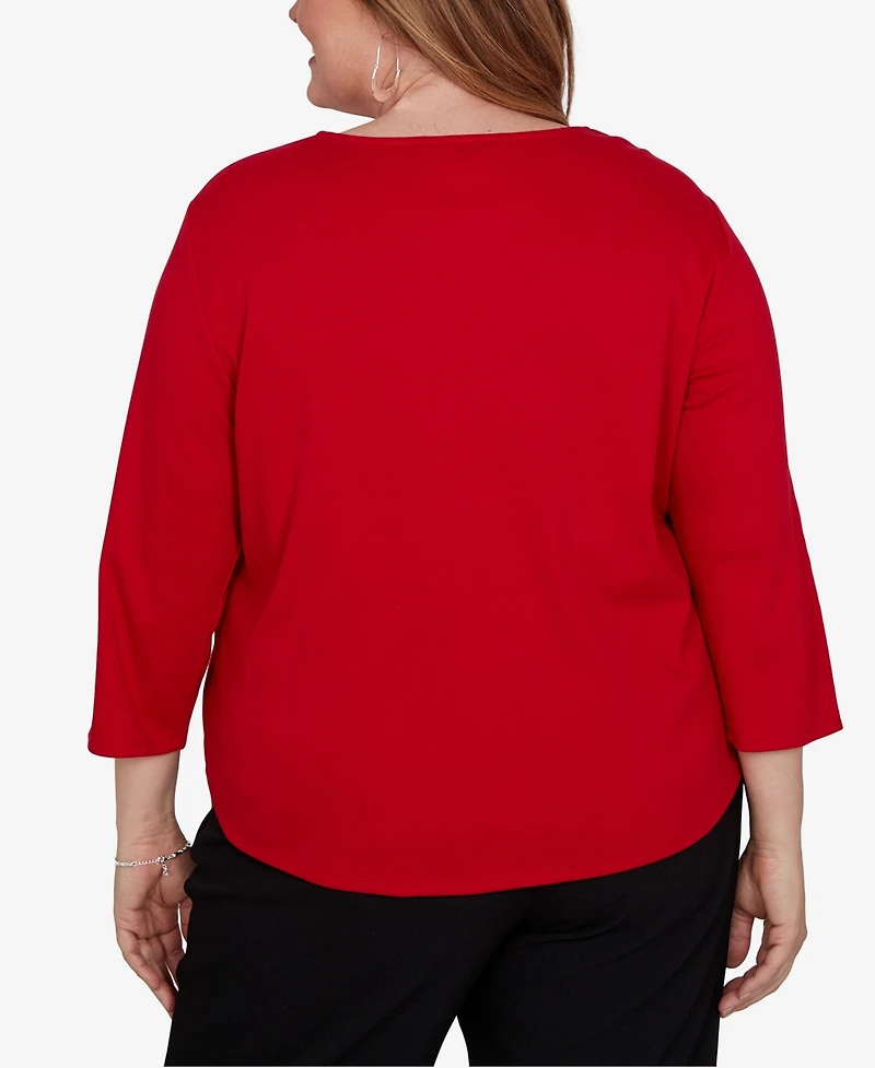 Alfred Dunner Plus Keyhole 3/4-Sleeve Top