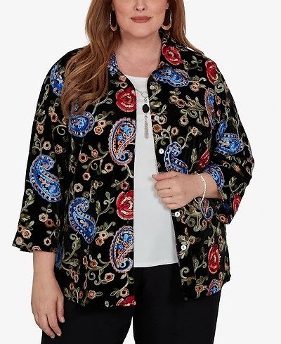 Alfred Dunner Plus Collared 3/4-Sleeve Velvet Top