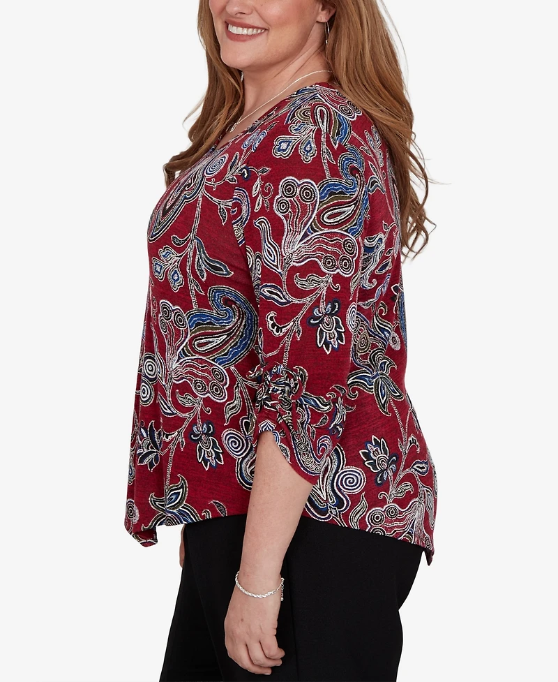 Alfred Dunner Plus V-Neck 3/4-Sleeve Paisley-Print Blouse