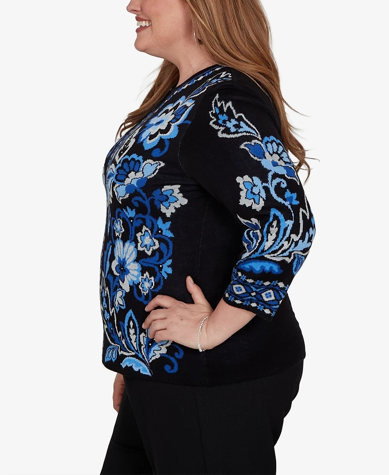 Alfred Dunner Plus Keyhole Neck 3/4-Sleeve Pullover Sweater