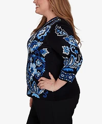 Alfred Dunner Plus Keyhole Neck 3/4-Sleeve Pullover Sweater