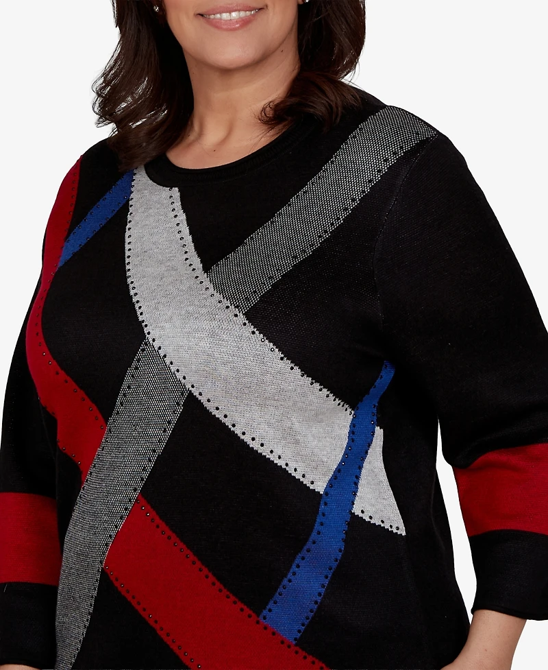 Alfred Dunner Plus Colorblocked 3/4-Sleeve Pullover Sweater