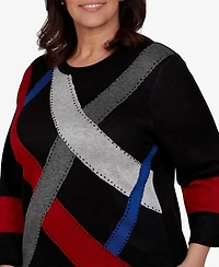 Alfred Dunner Plus Colorblocked 3/4-Sleeve Pullover Sweater