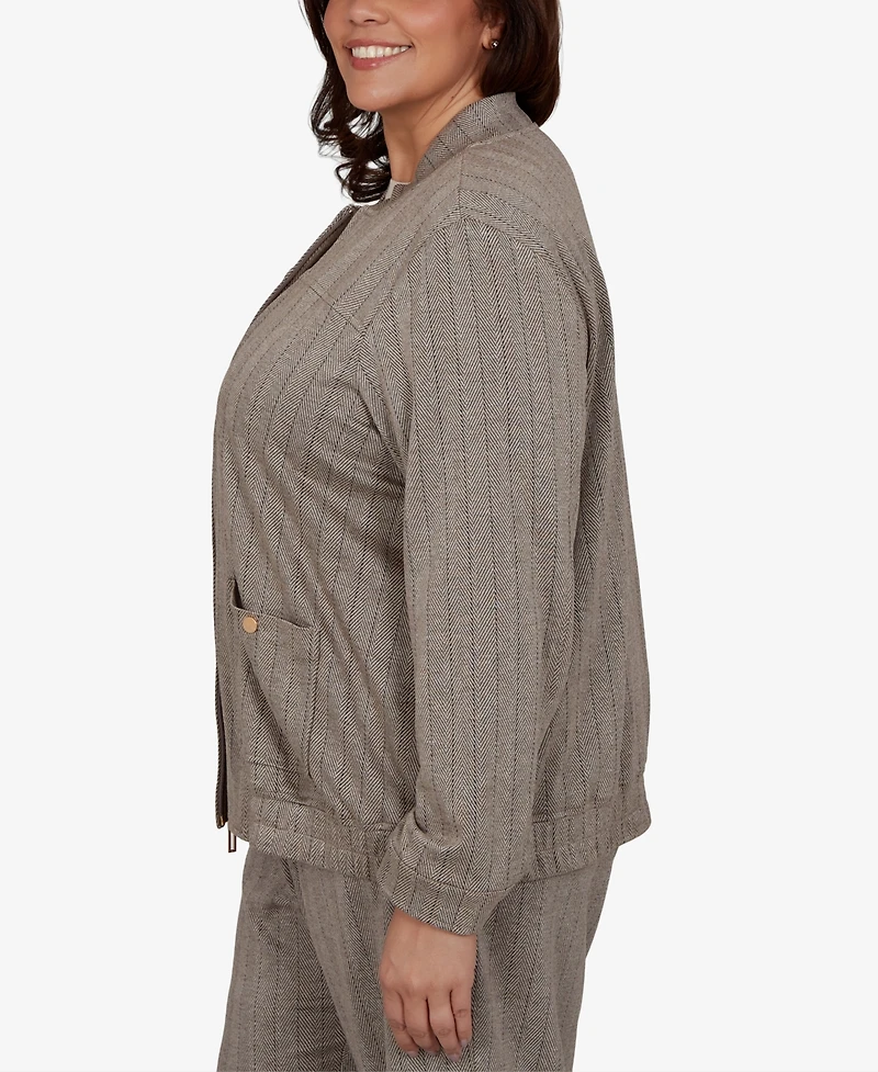 Alfred Dunner Plus Striped Mandarin Collar Bomber Jacket