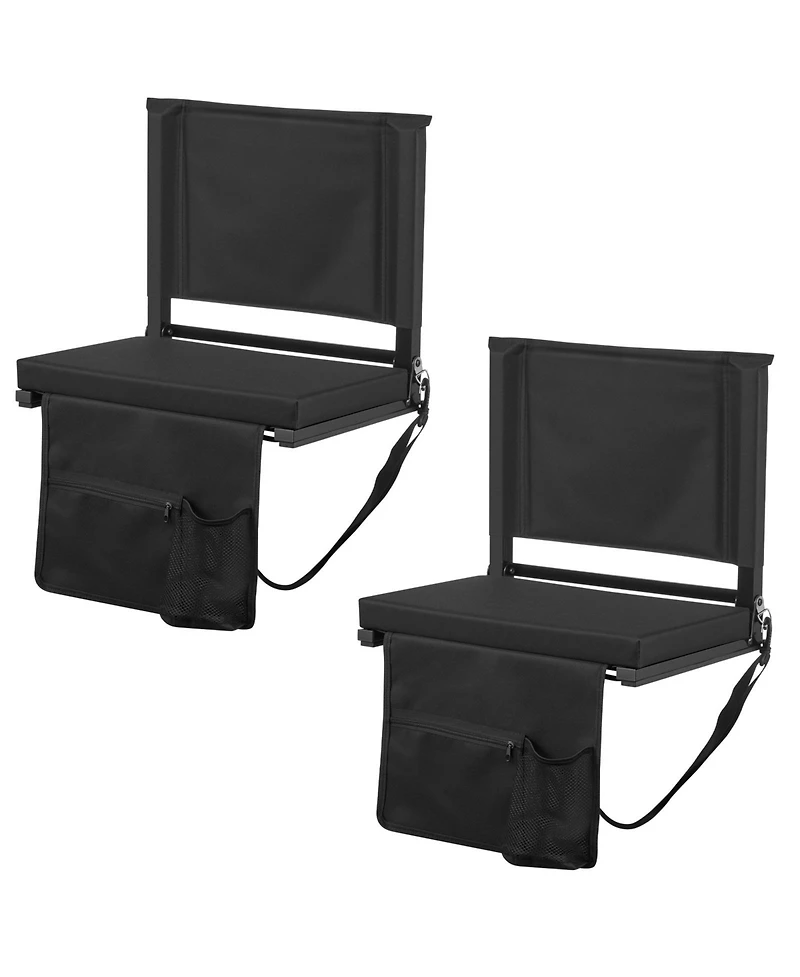 Sugift 17 Inch Folding Bleacher Seat with Back Support Shoulder Strap and Cup Holder