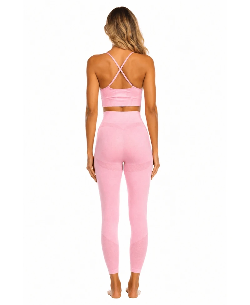 La Moda Clothing Women's Seamless Activewear Set - Cross-Back Sports Bra and High-Waisted Compression Leggings