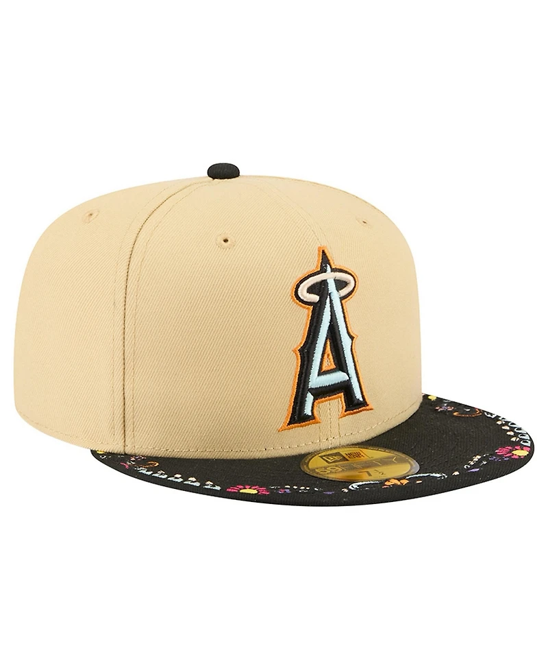 New Era Men's Light Beige Los Angeles Angels Two-Tone Embroidered Visor 59FIFTY Fitted Hat