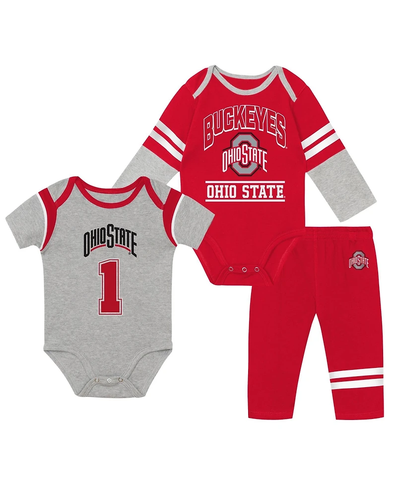 Outerstuff Baby Boys and Girls 3-Piece Ohio State Buckeyes Double Up Bodysuits Pants