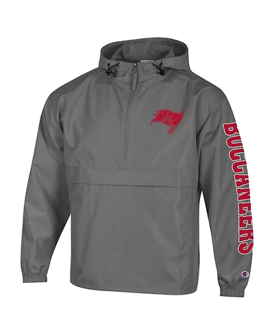 Champion Men's Pewter Tampa Bay Buccaneers Packable Hooded Windbreaker Half-Zip Jacket