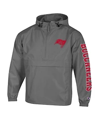 Champion Men's Pewter Tampa Bay Buccaneers Packable Hooded Windbreaker Half-Zip Jacket