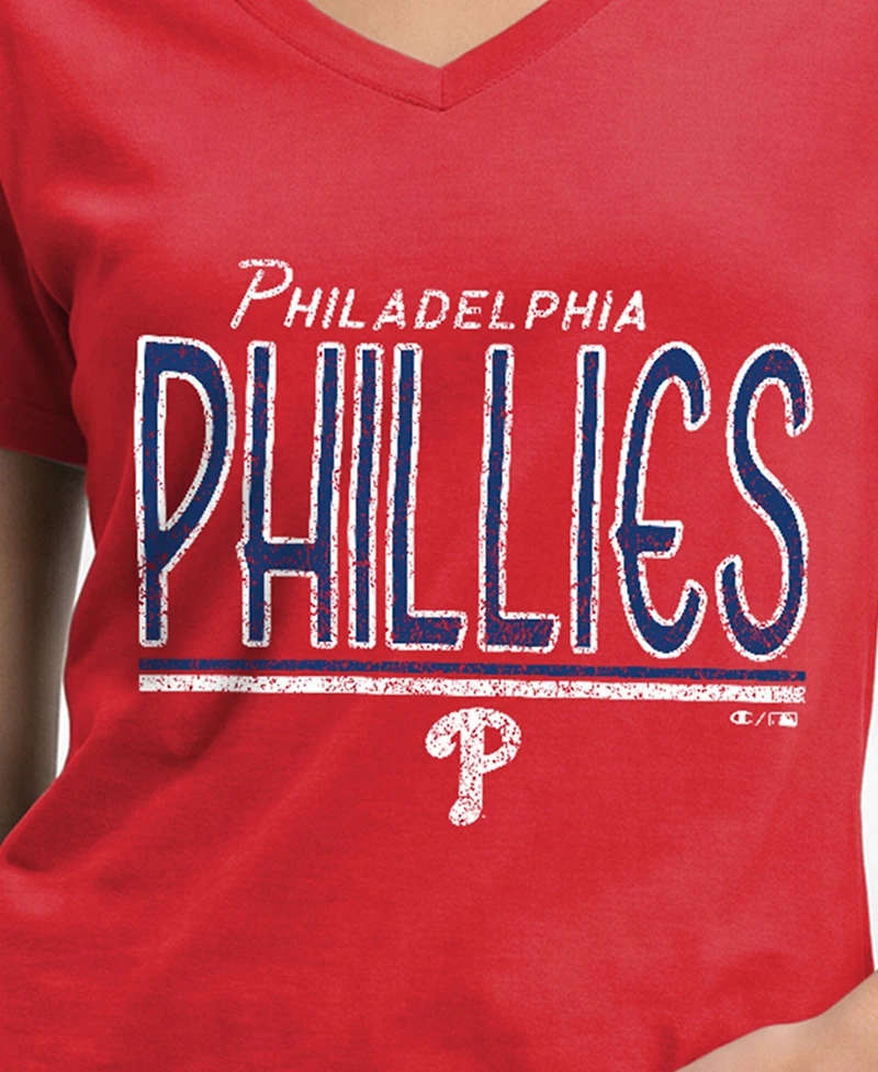 Champion Women's Philadelphia Phillies Core V-Neck Cotton-Polyester Blend T-Shirt