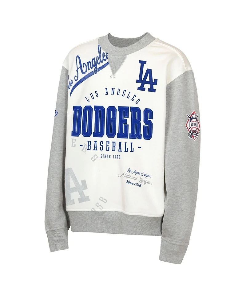Outerstuff Big Boys and Girls Cream/Gray Los Angeles Dodgers League Power Hit Fleece Sweatshirt