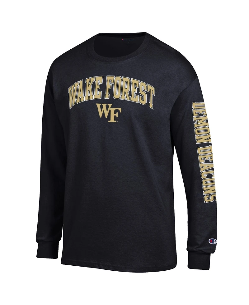 Champion Men's Wake Forest Demon Deacons Arch Over Logo 2-Hit Long-Sleeve Crewneck Screen-Print Graphic T-Shirt