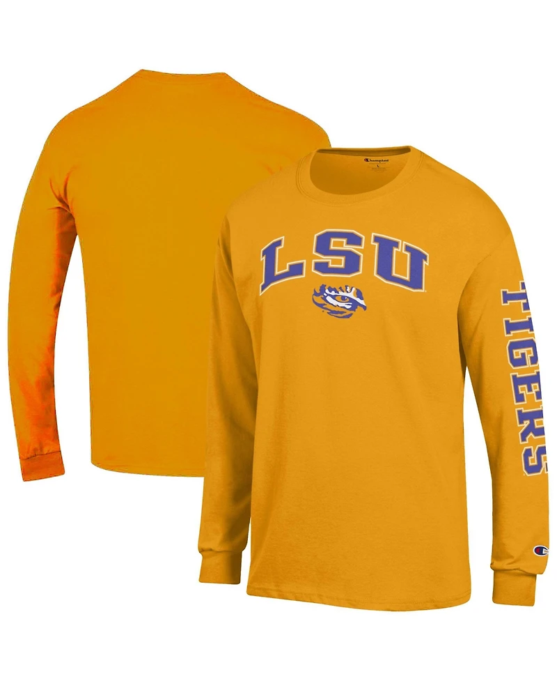 Champion Men's Lsu Tigers Arch Over Logo 2-Hit Long-Sleeve Crewneck T-Shirt