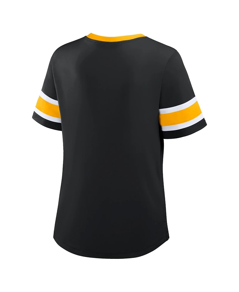 Fanatics Plus Pittsburgh Steelers Red Zone Athena Lace-Up V-Notch Neck T-Shirt