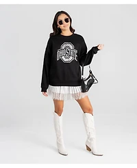 Gameday Couture Women's Ohio State Buckeyes Bold Move Black Label Drop-Shoulder Oversized-Fit Distressed-Graphic Cotton-Blend Sweatshirt
