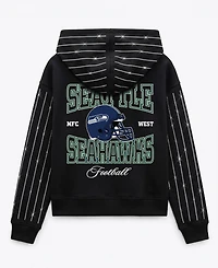 Gameday Couture Women's Seattle Seahawks Eyes on the Prize Cropped Full-Zip Pinstripe Rhinestone Hoodie