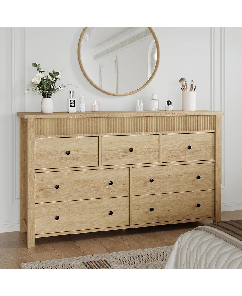 homfan 7-Drawer Dresser for Bedroom Wooden Chest of Drawers, Fluted Tv Stand, Storage Organizer for Living Room, Hallway or Entryway