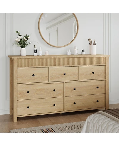 homfan 7-Drawer Dresser for Bedroom Wooden Chest of Drawers, Fluted Tv Stand, Storage Organizer for Living Room, Hallway or Entryway