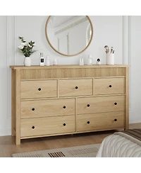 homfan 7-Drawer Dresser for Bedroom Wooden Chest of Drawers, Fluted Tv Stand, Storage Organizer for Living Room, Hallway or Entryway