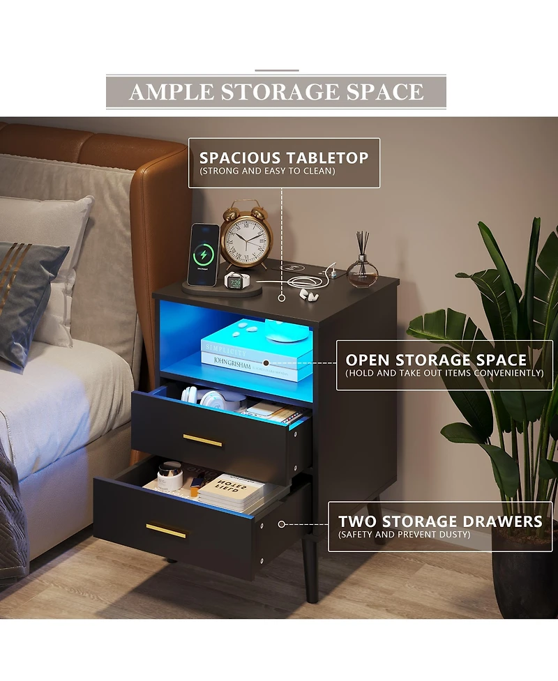 Vlsrka Set of 2 17.7" W 2-Drawer Led Nightstands