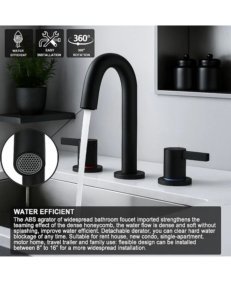 Phying Widespread Bathroom Faucet 8 Inch 2 Handle 3 Hole Vanity Sink Faucet with 360 Degree Rotatable Spout Pop Up Drain Durable Bathroom