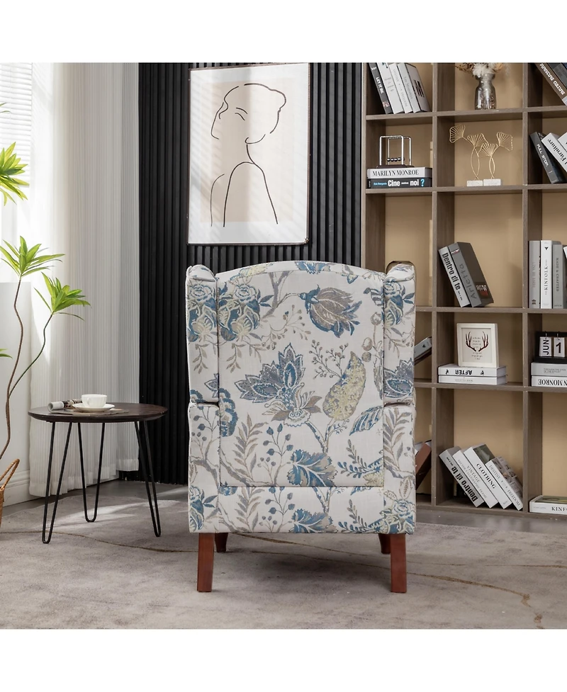 Slickblue Modern Floral Accent Chair with Wood Legs and Upholstered Armchair