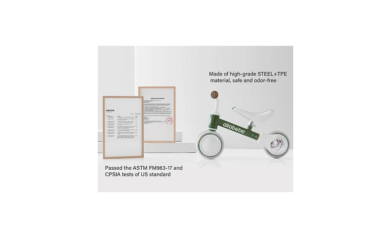 Allobebe Baby Balance Bike for Ages 1-3, 3-Wheel Ride-On with Adjustable Seat and Silent Wheels