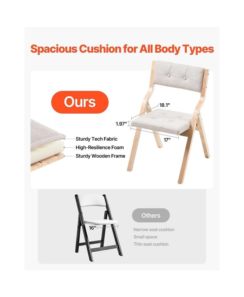 Sugift 2 Piece Bentwood Folding Dining Chair Set with Padded Seat Cushions and 400 Pound Capacity