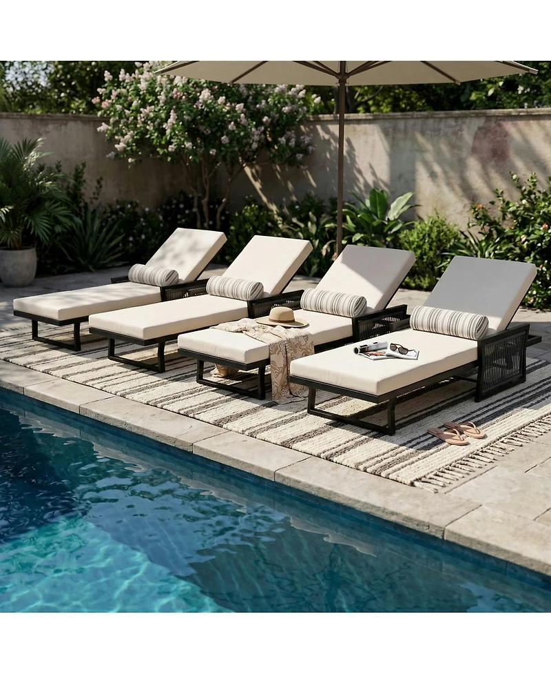 Asagikoiai Iron Outdoor Chaise Lounge with 4" Cushion, 5-Position Adjustable Patio Recliner