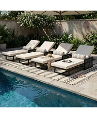 Asagikoiai Iron Outdoor Chaise Lounge with 4" Cushion, 5-Position Adjustable Patio Recliner