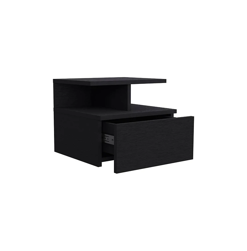 Flynama Wengue Floating Nightstand, Wall-Mounted Single Drawer and Top Shelf Storage Side Table