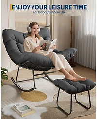 homfan Oversized Patio Papasan Egg Rocking Chair Set with Ottoman - Heavy-Duty Uv-Resistant Pe Wicker and Sturdy Metal Frame