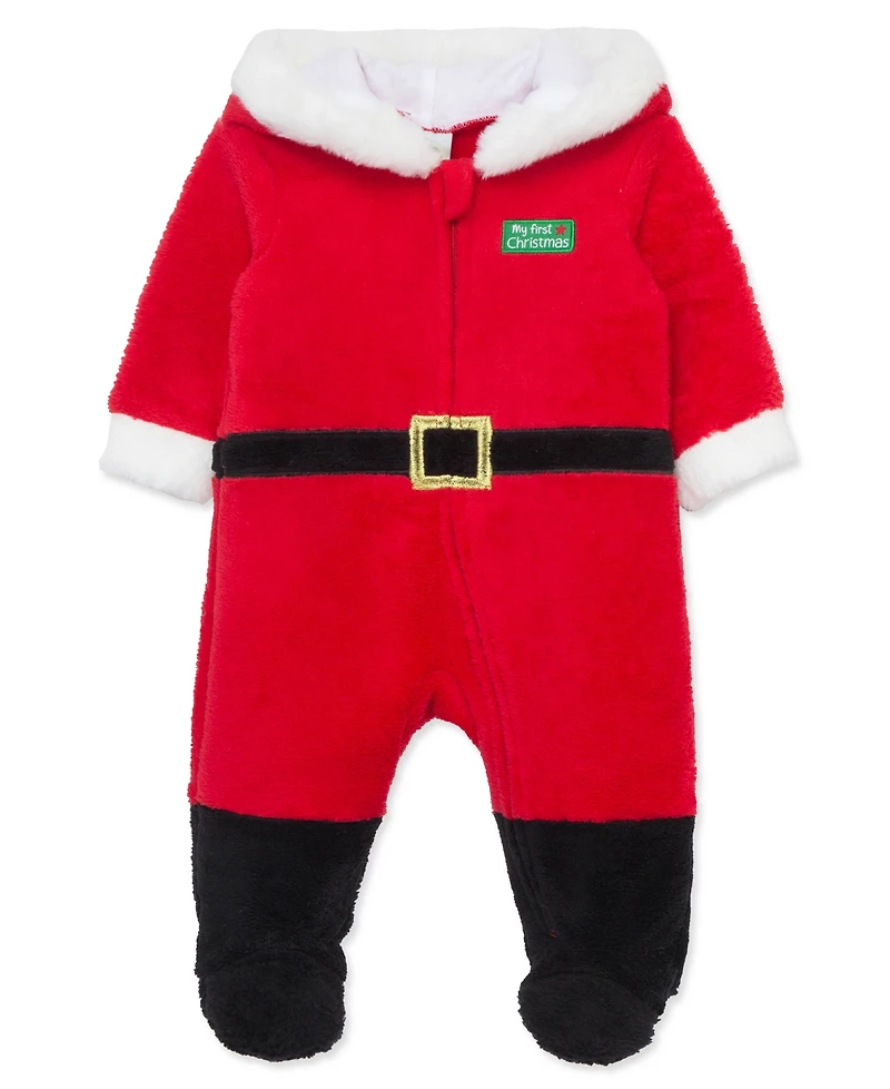 Little Me Baby Boy' Santa Minky Velour Footed Coveralls