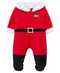 Little Me Baby Boy' Santa Minky Velour Footed Coveralls